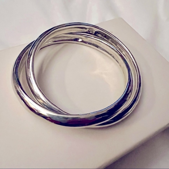 Jewelry - 2 Connected Silver Tone Bangle Bracelets